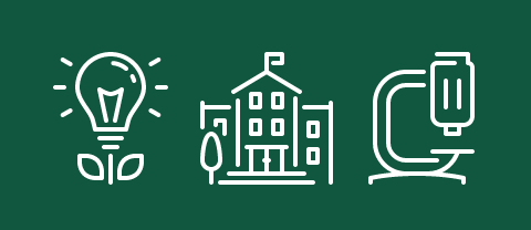 Tribefunding icons for: Launch a sustainability project, send faculty or students to a conference or competition, support a student activity, and raise funds for equipment