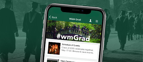 W&amp;M Grad module displayed on the W&amp;M Mobile app